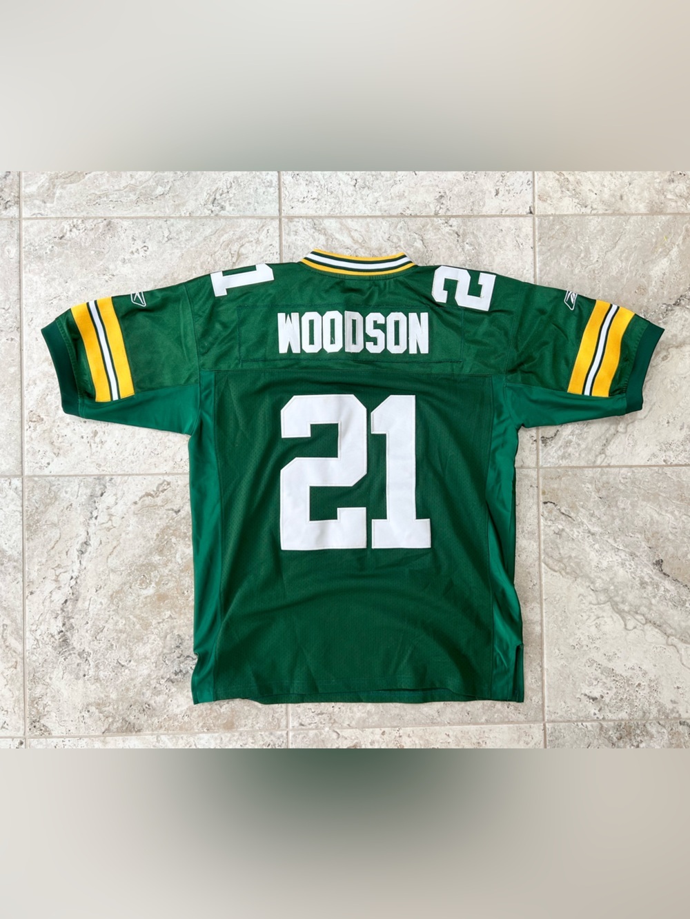 NFL Reebok Vintage Authentic Woodson 21 Embroidered Green Bay Packers Jersey, 48